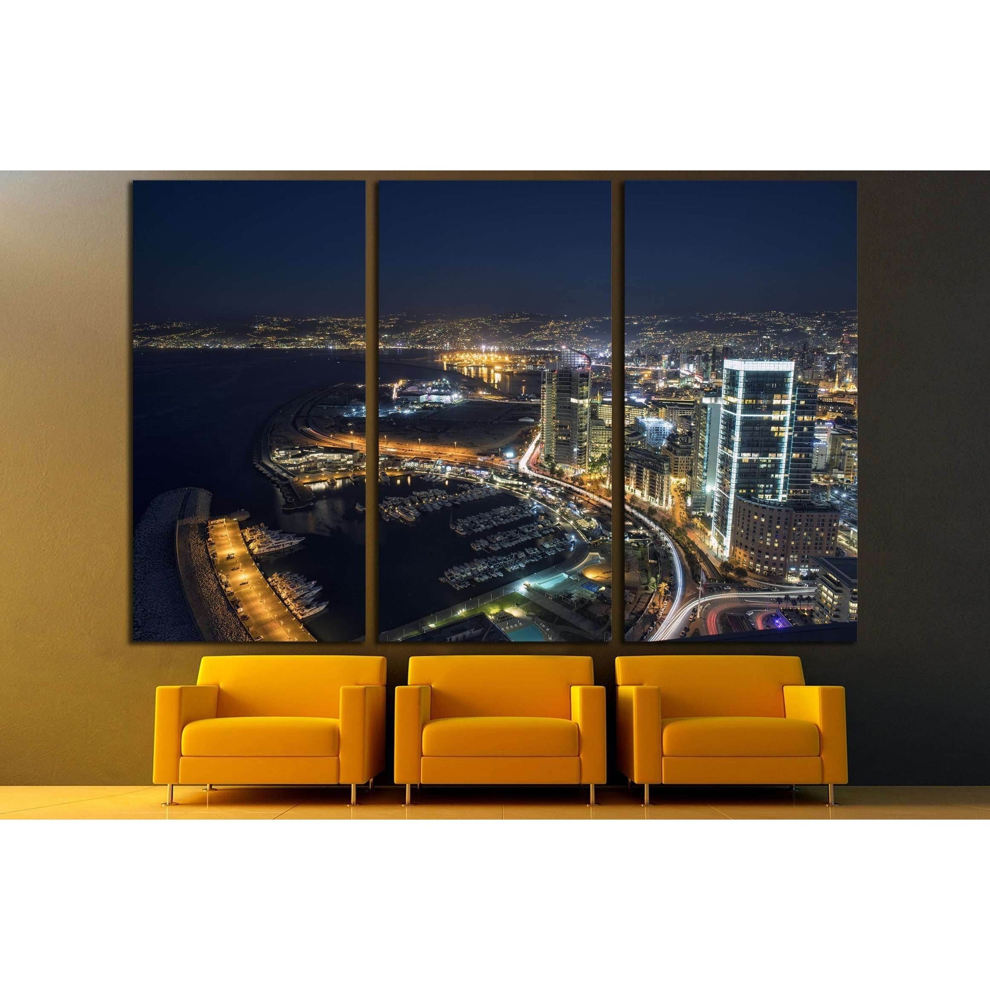 Aerial night shot of Beirut Lebanon , City of Beirut, Beirut city scape №2961 Ready to Hang Canvas PrintCanvas art arrives ready to hang, with hanging accessories included and no additional framing required. Every canvas print is hand-crafted, made on-dem