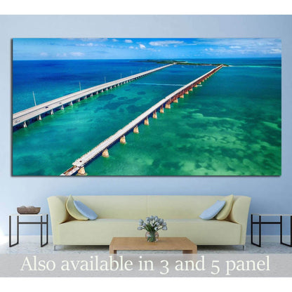 Aerial view of Bridge connecting Keys, Florida №1312 Ready to Hang Canvas PrintCanvas art arrives ready to hang, with hanging accessories included and no additional framing required. Every canvas print is hand-crafted, made on-demand at our workshop and e