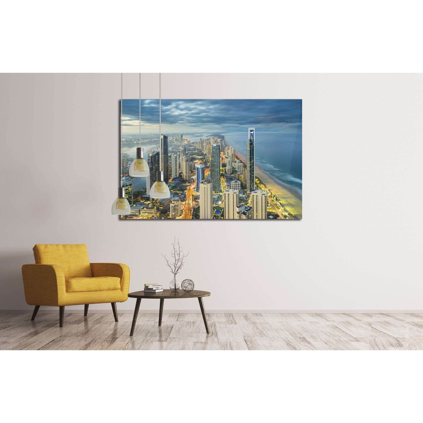 Aerial view of modern buildings with light trail at riverside at Gold Coast №2390 Ready to Hang Canvas PrintCanvas art arrives ready to hang, with hanging accessories included and no additional framing required. Every canvas print is hand-crafted, made on