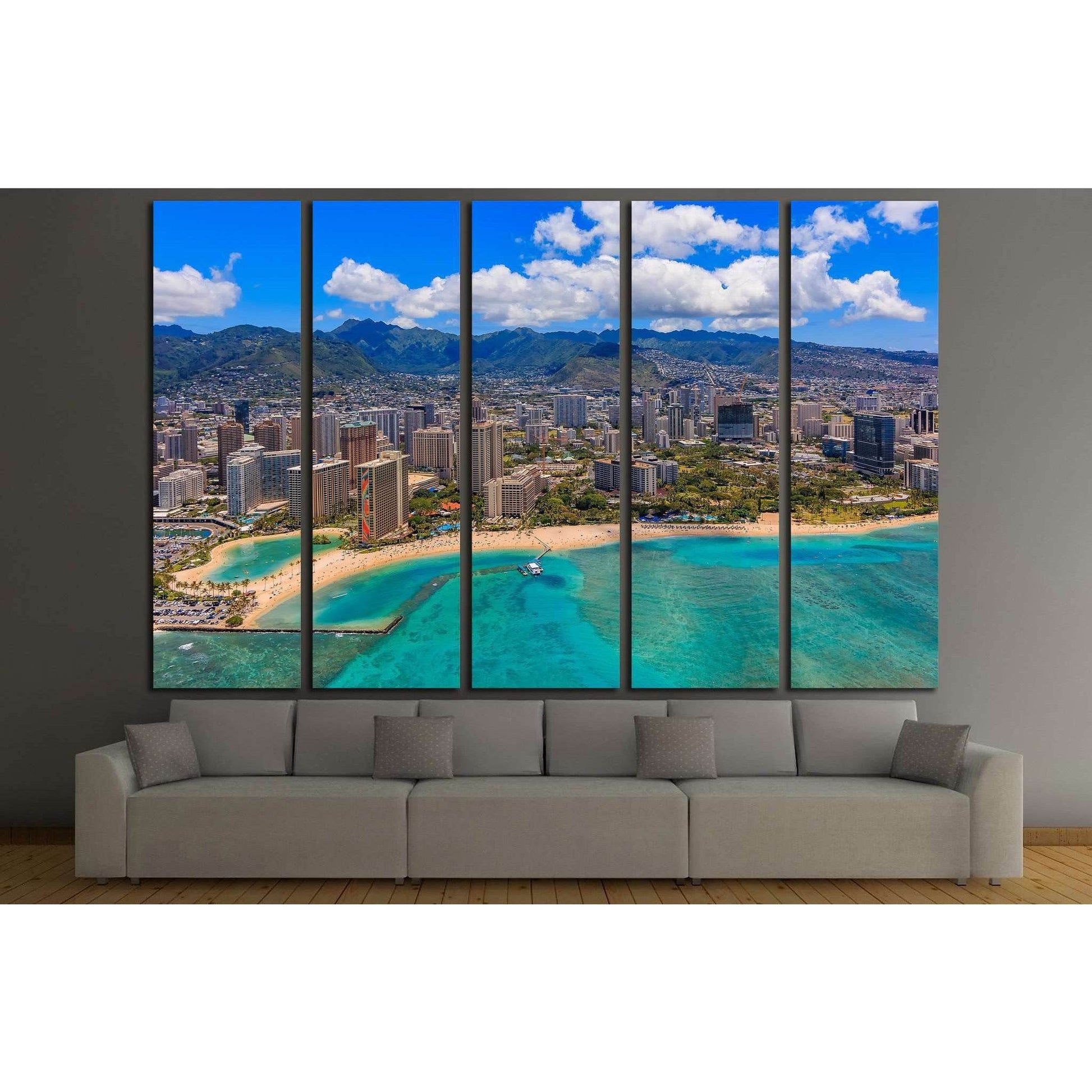 Aerial view of Waikiki Beach in Honolulu Hawaii from a helicopter №1754 Ready to Hang Canvas PrintCanvas art arrives ready to hang, with hanging accessories included and no additional framing required. Every canvas print is hand-crafted, made on-demand at