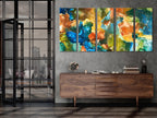 Abstrakter Leinwanddruck mit Alkoholtinte, Wandkunst in Blau, Grün und Orange, beruhigendes übergroßes Kunstwerk für moderne Wanddekoration zu Hause oder im Büro