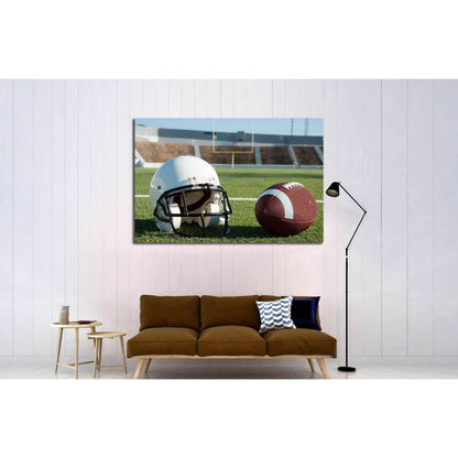 American football and helmet on field with goal post in background №2113 Ready to Hang Canvas PrintCanvas art arrives ready to hang, with hanging accessories included and no additional framing required. Every canvas print is hand-crafted, made on-demand a