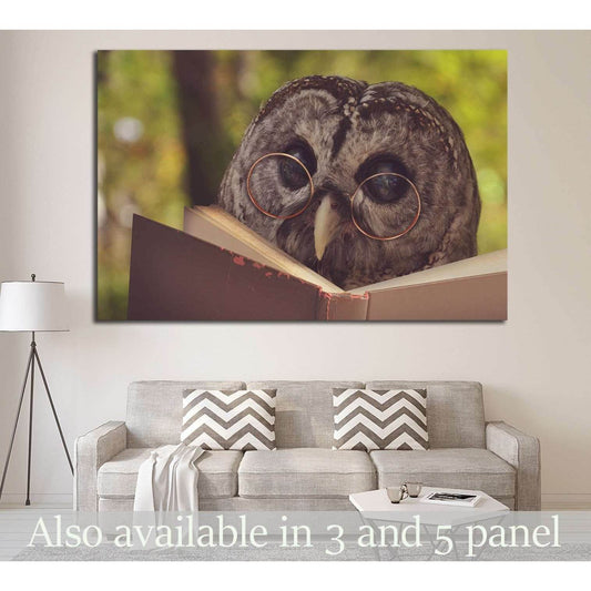 An owl animal with glasses is reading a book in the woods №1849 Ready to Hang Canvas PrintCanvas art arrives ready to hang, with hanging accessories included and no additional framing required. Every canvas print is hand-crafted, made on-demand at our wor