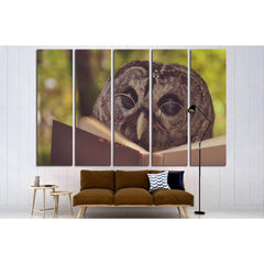 An owl animal with glasses is reading a book in the woods №1849 Ready to Hang Canvas PrintCanvas art arrives ready to hang, with hanging accessories included and no additional framing required. Every canvas print is hand-crafted, made on-demand at our wor