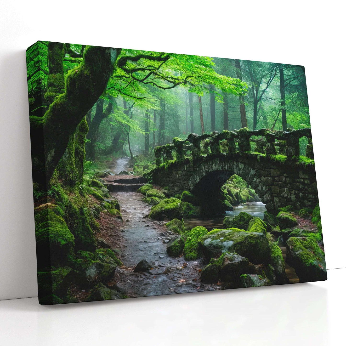 Ancient Stone Bridge in Thick Forest - Canvas Print - Artoholica Ready to Hang Canvas Print