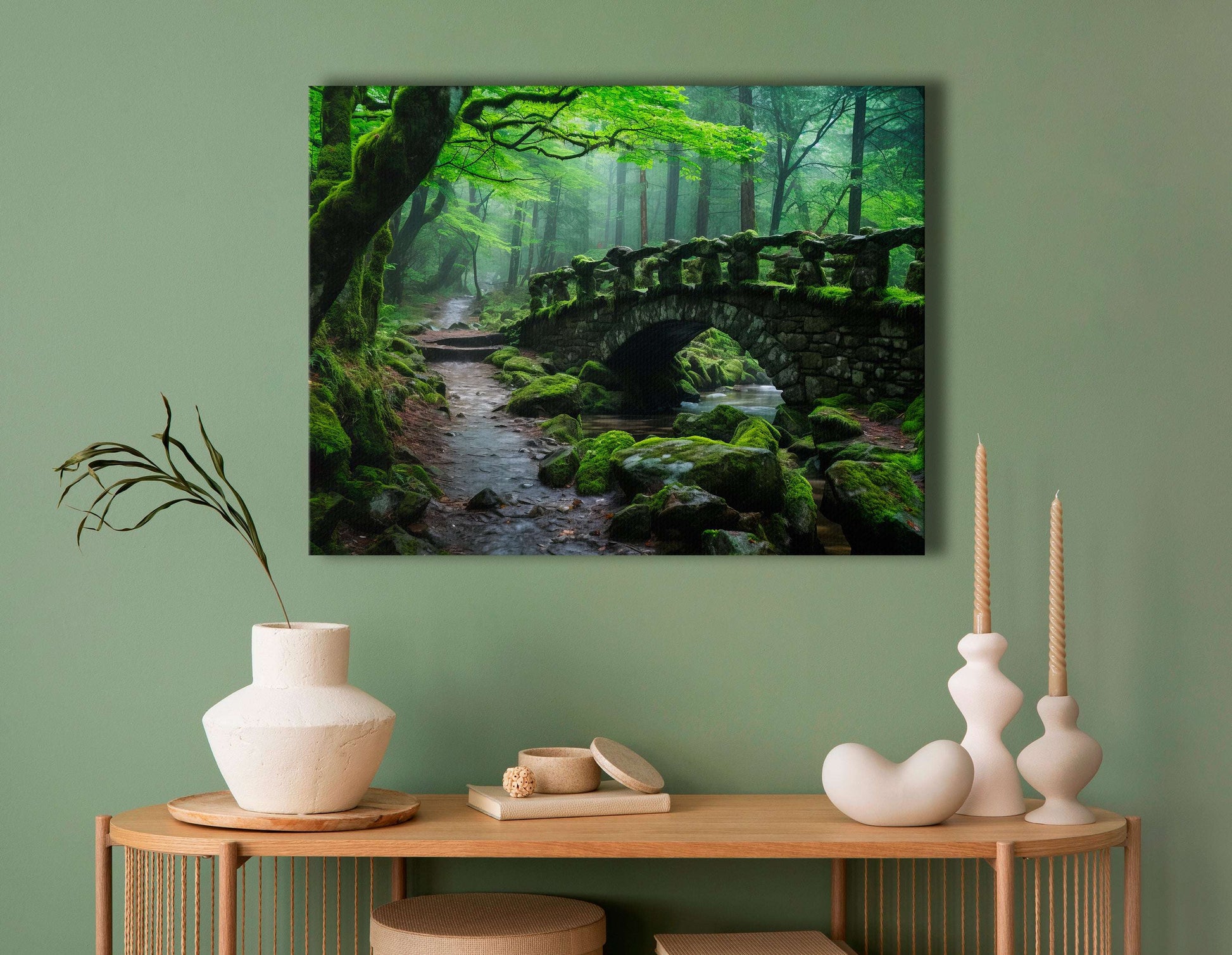 Ancient Stone Bridge in Thick Forest - Canvas Print - Artoholica Ready to Hang Canvas Print