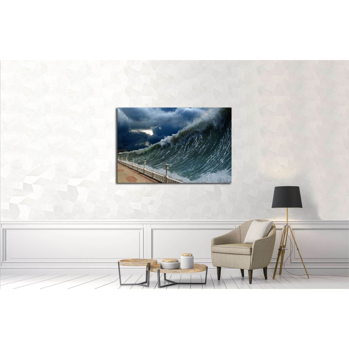 Apocalyptic dramatic background - giant tsunami waves, dark stormy sky №3126 Ready to Hang Canvas PrintCanvas art arrives ready to hang, with hanging accessories included and no additional framing required. Every canvas print is hand-crafted, made on-dema