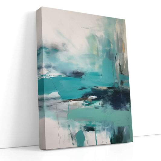 Aqua and Teal Tides Abstract Coastal - Canvas Print - Artoholica Ready to Hang Canvas Print