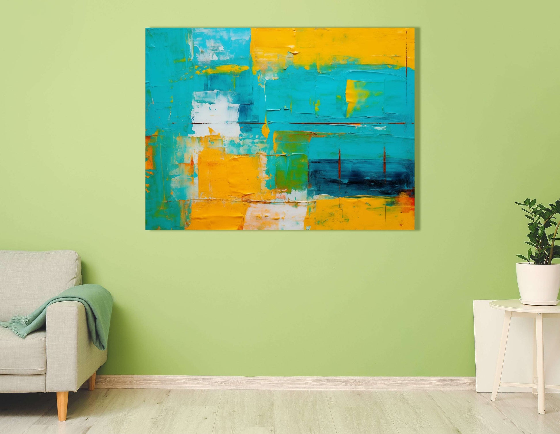 Aquamarine and Canary Yellow Vibrant - Canvas Print - Artoholica Ready to Hang Canvas Print