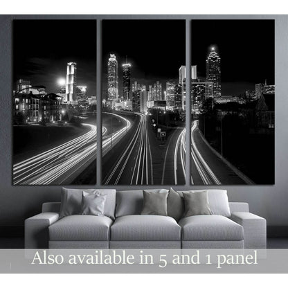 Atlanta Skyline at night, high contrast black and white with light trails №2947 Ready to Hang Canvas PrintCanvas art arrives ready to hang, with hanging accessories included and no additional framing required. Every canvas print is hand-crafted, made on-d