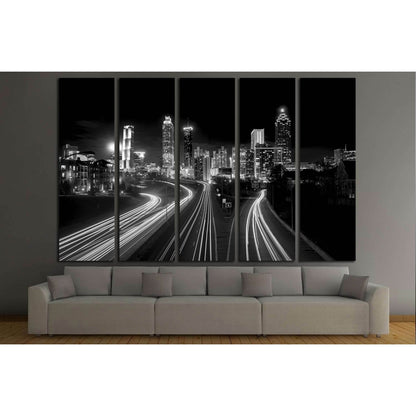 Atlanta Skyline at night, high contrast black and white with light trails №2947 Ready to Hang Canvas PrintCanvas art arrives ready to hang, with hanging accessories included and no additional framing required. Every canvas print is hand-crafted, made on-d