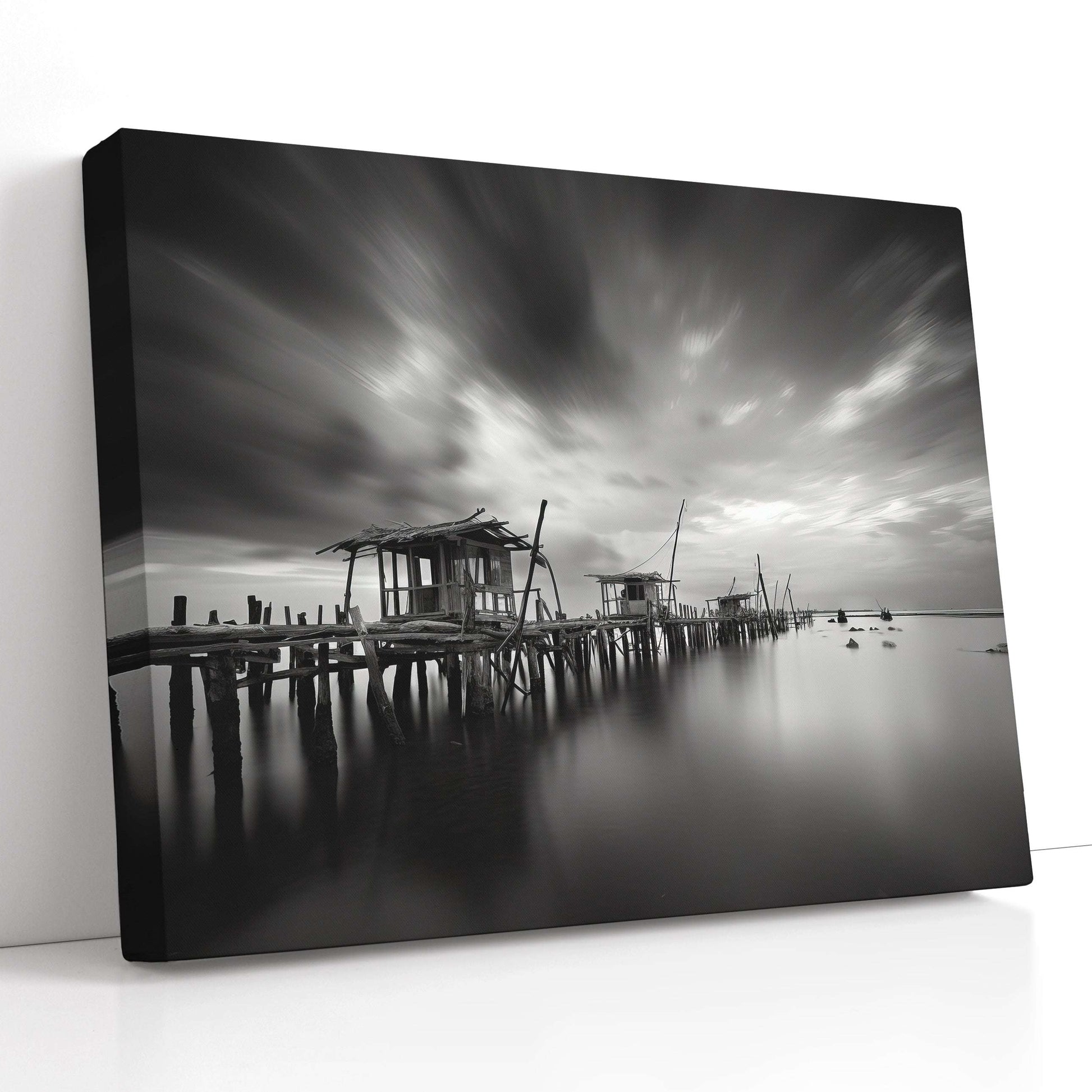 Atmospheric Sky over an Old Wooden Dock - Canvas Print - Artoholica Ready to Hang Canvas Print