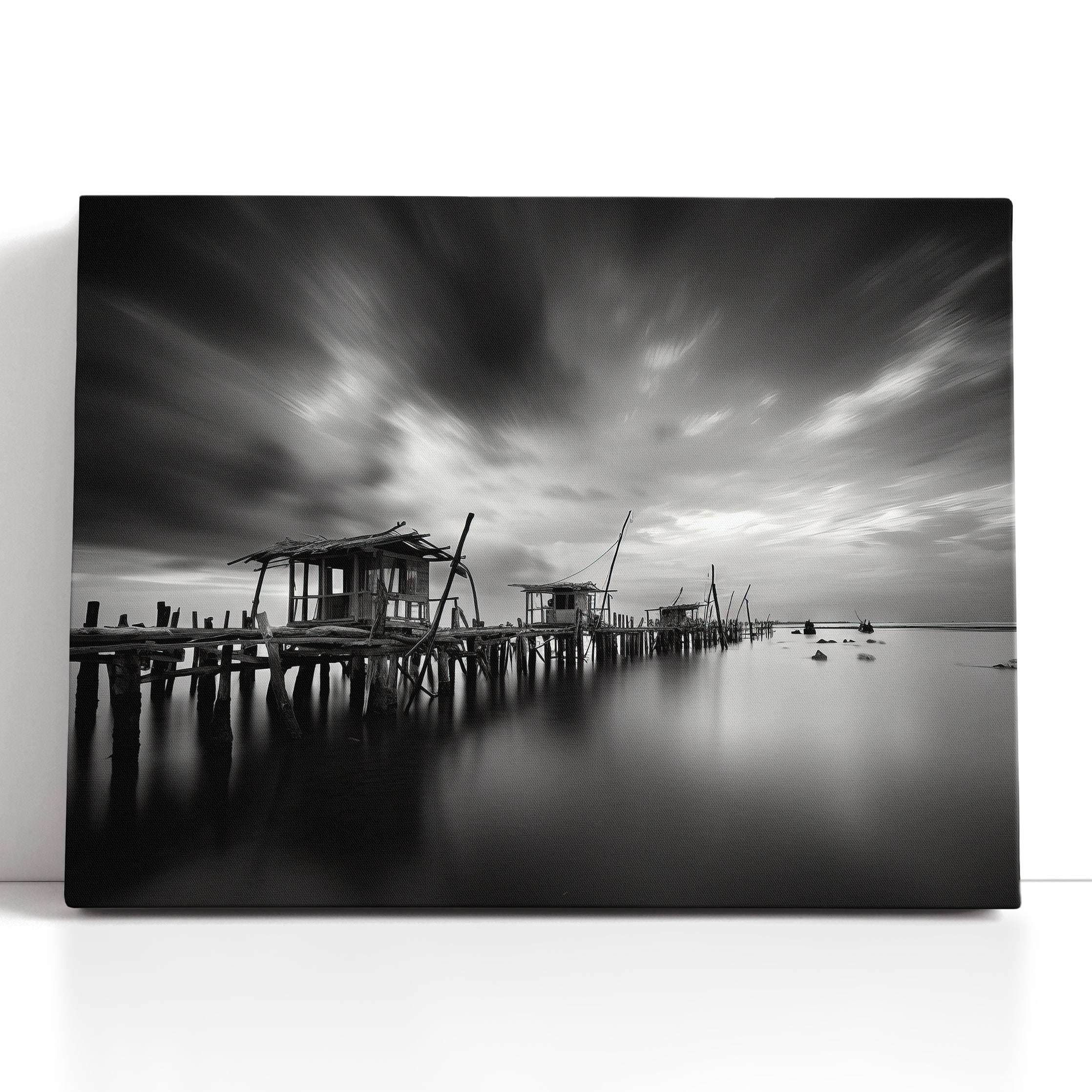 Atmospheric Sky over an Old Wooden Dock - Canvas Print - Artoholica Ready to Hang Canvas Print