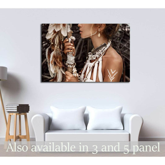 Attractive wild boho woman close up portrait №2767 Ready to Hang Canvas PrintCanvas art arrives ready to hang, with hanging accessories included and no additional framing required. Every canvas print is hand-crafted, made on-demand at our workshop and exp