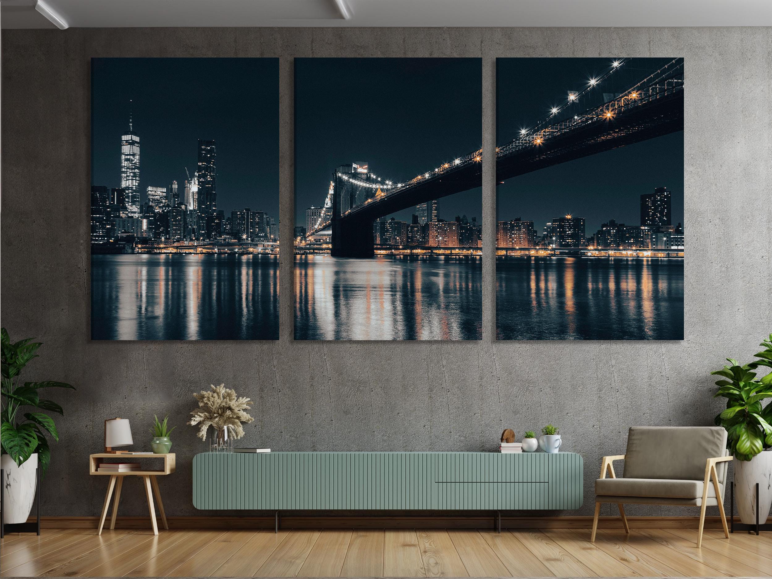 Brooklyn Bridge Canvas Print – Modern New York City Cityscape, Extra Large NY Brooklyn Bridge Wall Art for Modern Urban Office Wall Decor