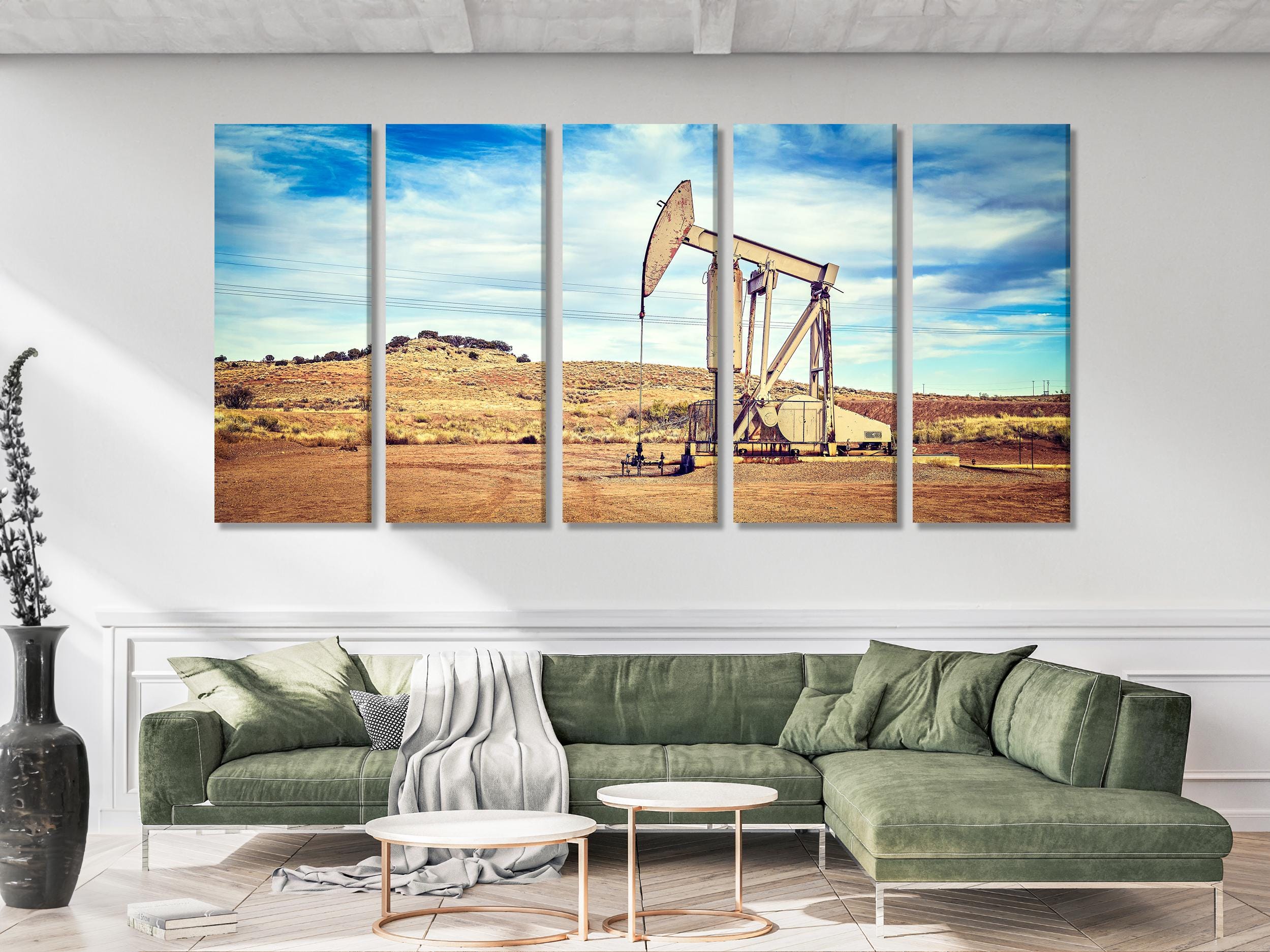 Large Oil Pump Jack Canvas Print, Industrial Landscape Wall Art, Large Oilfield Machinery Artwork, Texas Desert Canvas Art for Office Decor