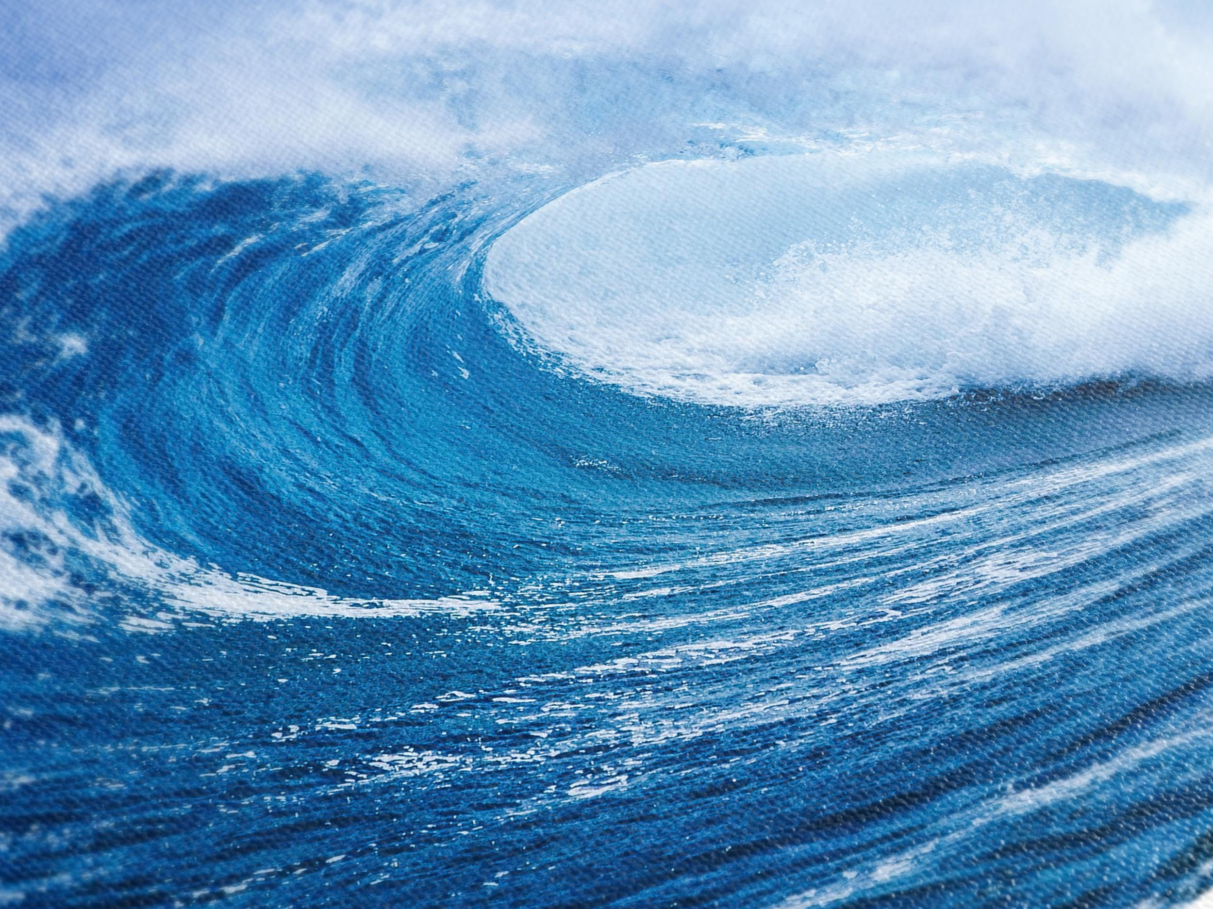 Vibrant wave painting showcasing the energy of churning waters, transformed into a striking canvas print for nature-inspired wall art and uplifting nautical artwork arrangements.