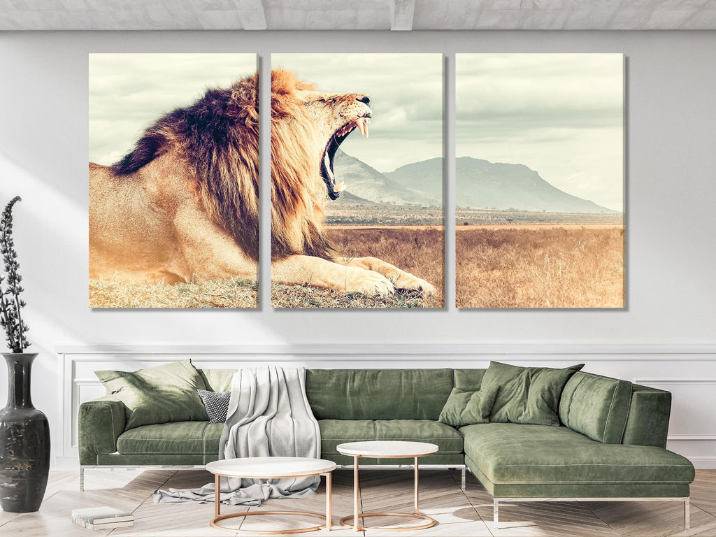 Lion Wall Art - Large Wildlife Canvas Print, Roaring Wild Lion Artwork, Oversized Lion Art Print, Modern Wildlife Wall Decor, Lion Art Gift