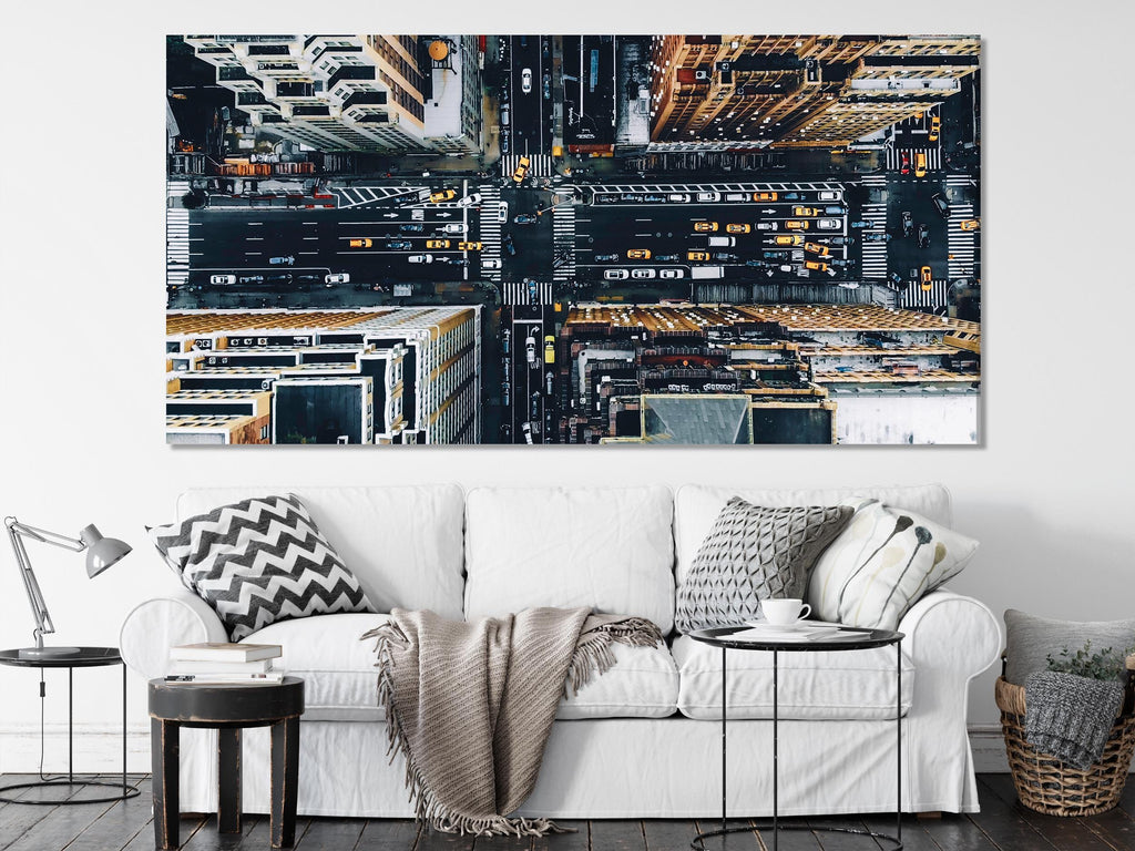 Aerial View of New York City Streets Wall Art - Vibrant Urban Cityscape Canvas Print for Modern Home or Office Decor