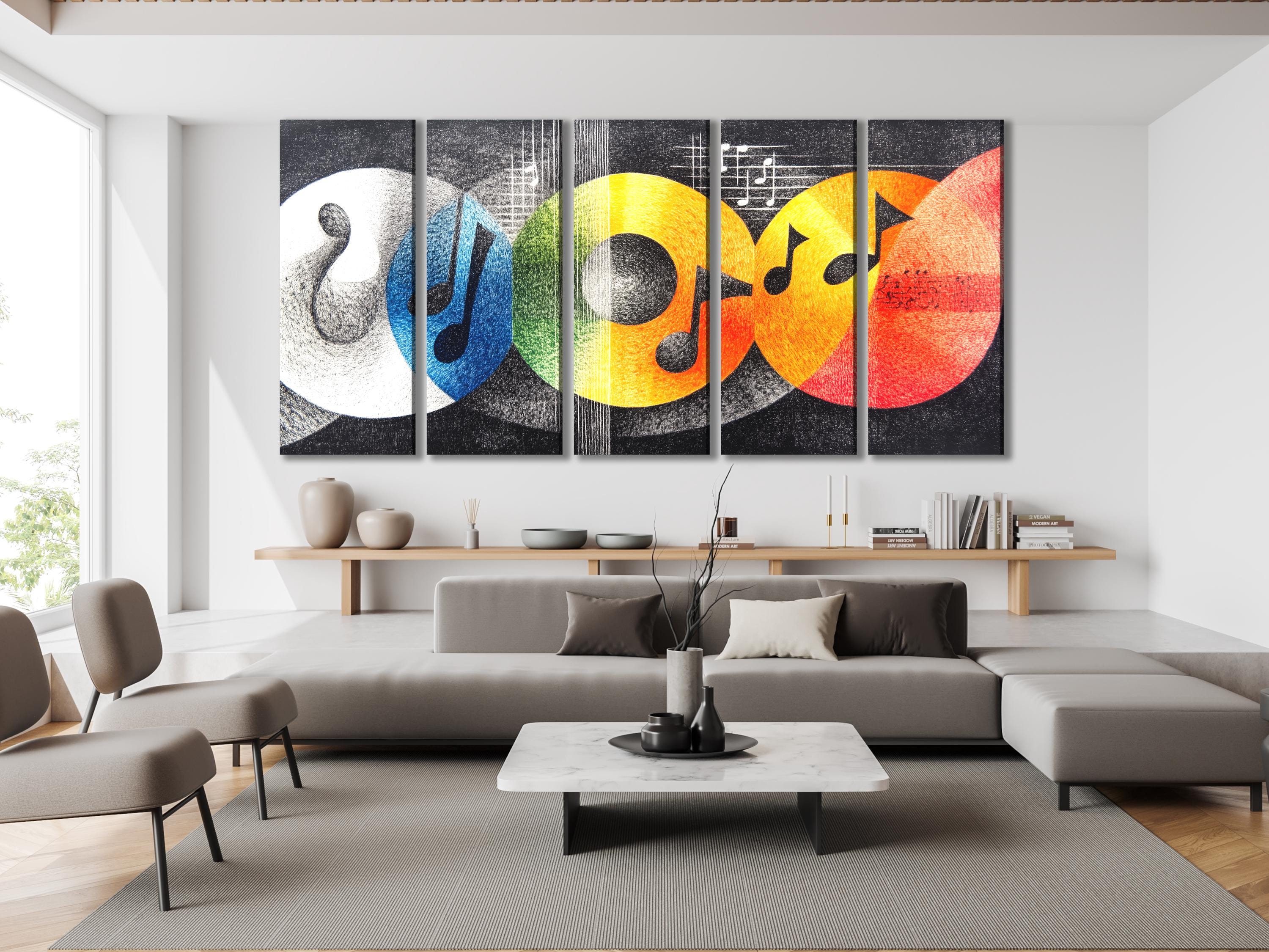 Art mural abstrait de notes de musique, impression sur toile moderne, décor coloré de musicien, œuvre d'art contemporaine pour studio de musique, décoration murale pour salon