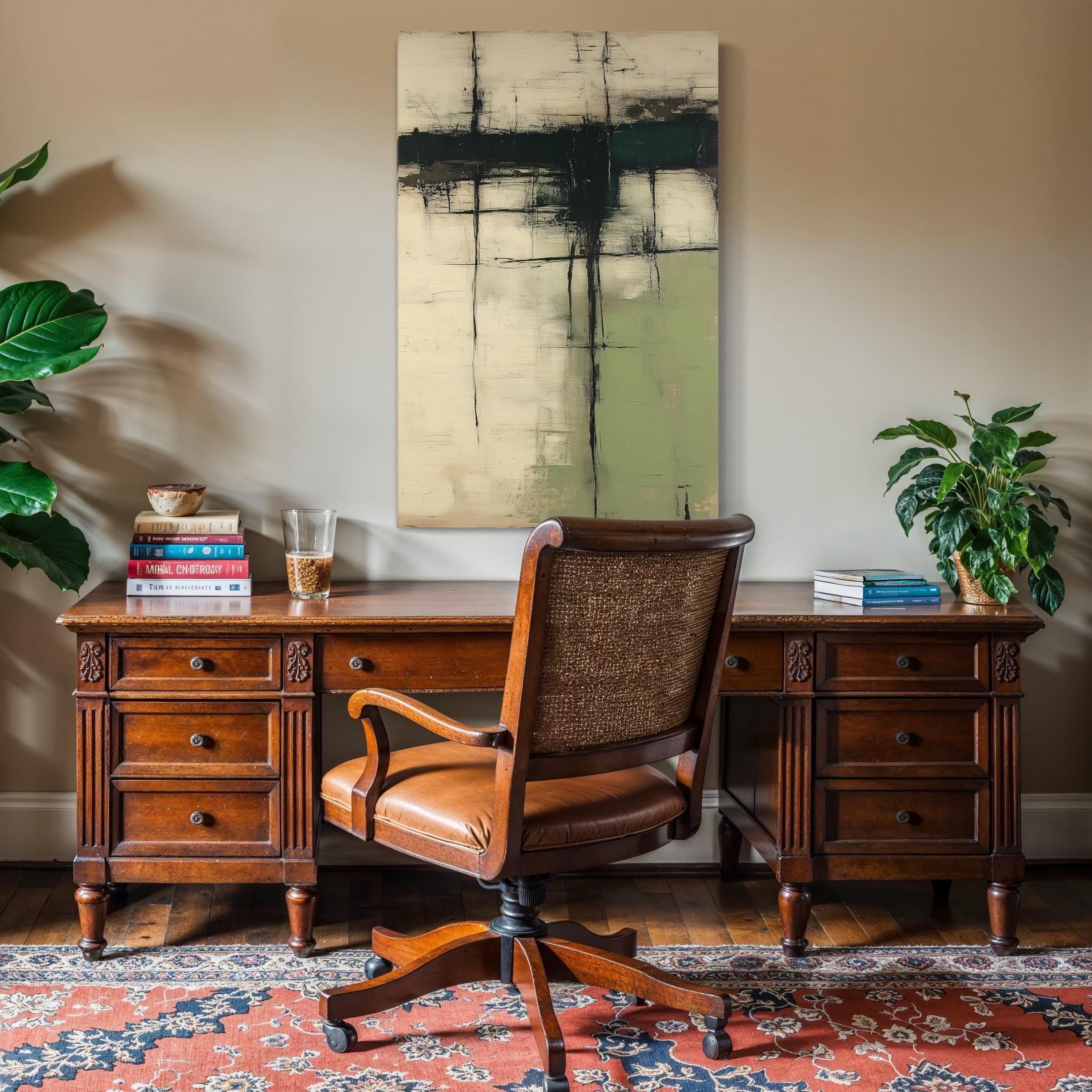 Green Abstract Wall Art - Wabi Sabi Wall Art, Green Texture Canvas Art, Minimalist Green Beige Abstract Print, Neutral Wall Art Office Decor