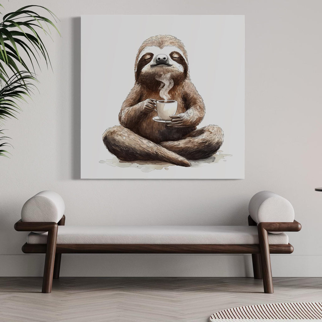 Coffee Wall Art - Sloth Canvas Art, Funny Animal Artwork, Cozy Coffee Shop Decor, Cute Sloth Art Print, Coffee Wall Art, Modern Coffee Print