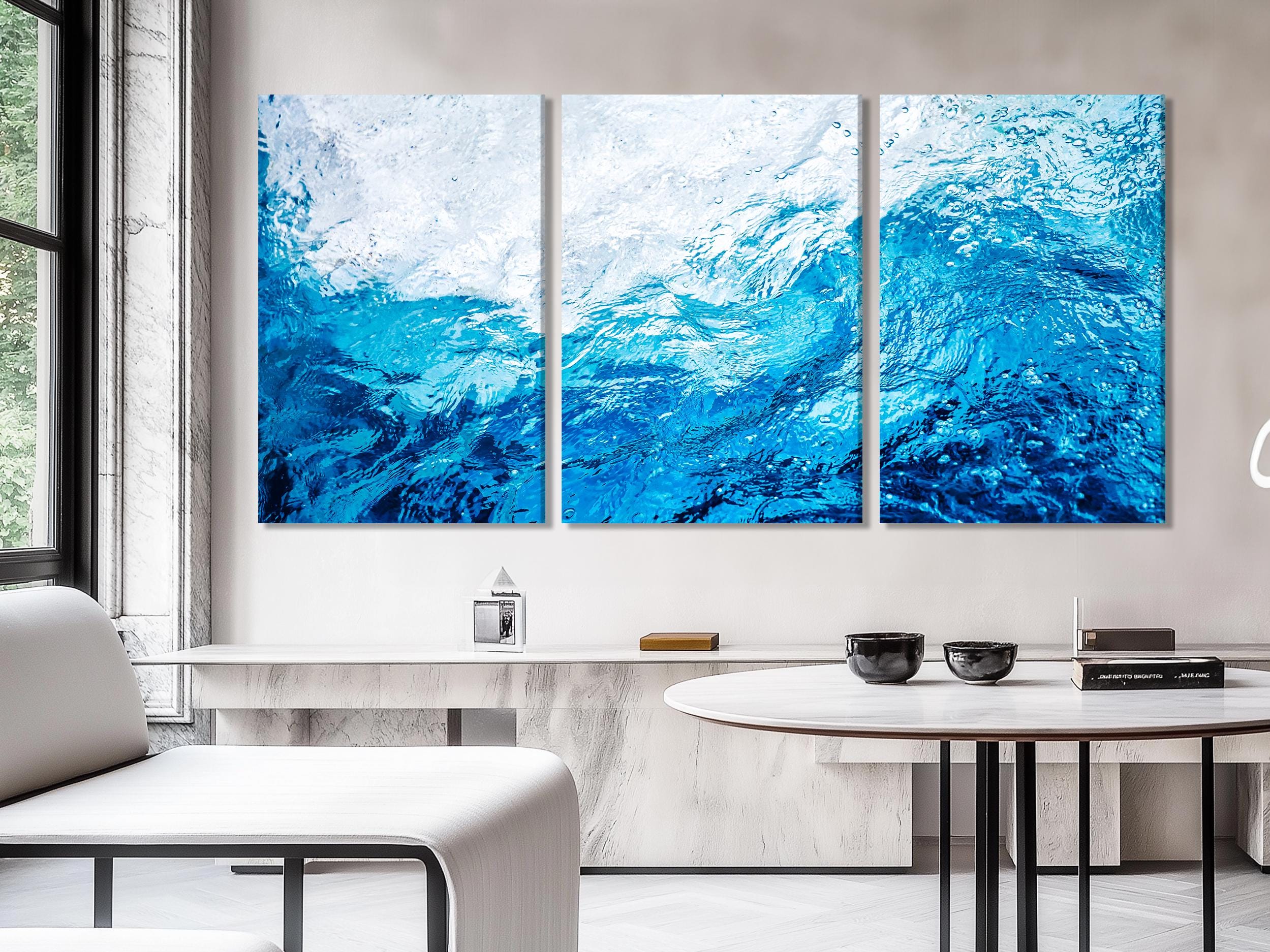 Abstract Ocean Artwork - Sea Waves Canvas Art, Navy Blue Abstract Art, Large Ocean Art Print, Modern Coastal Wall Art for Beach House Decor