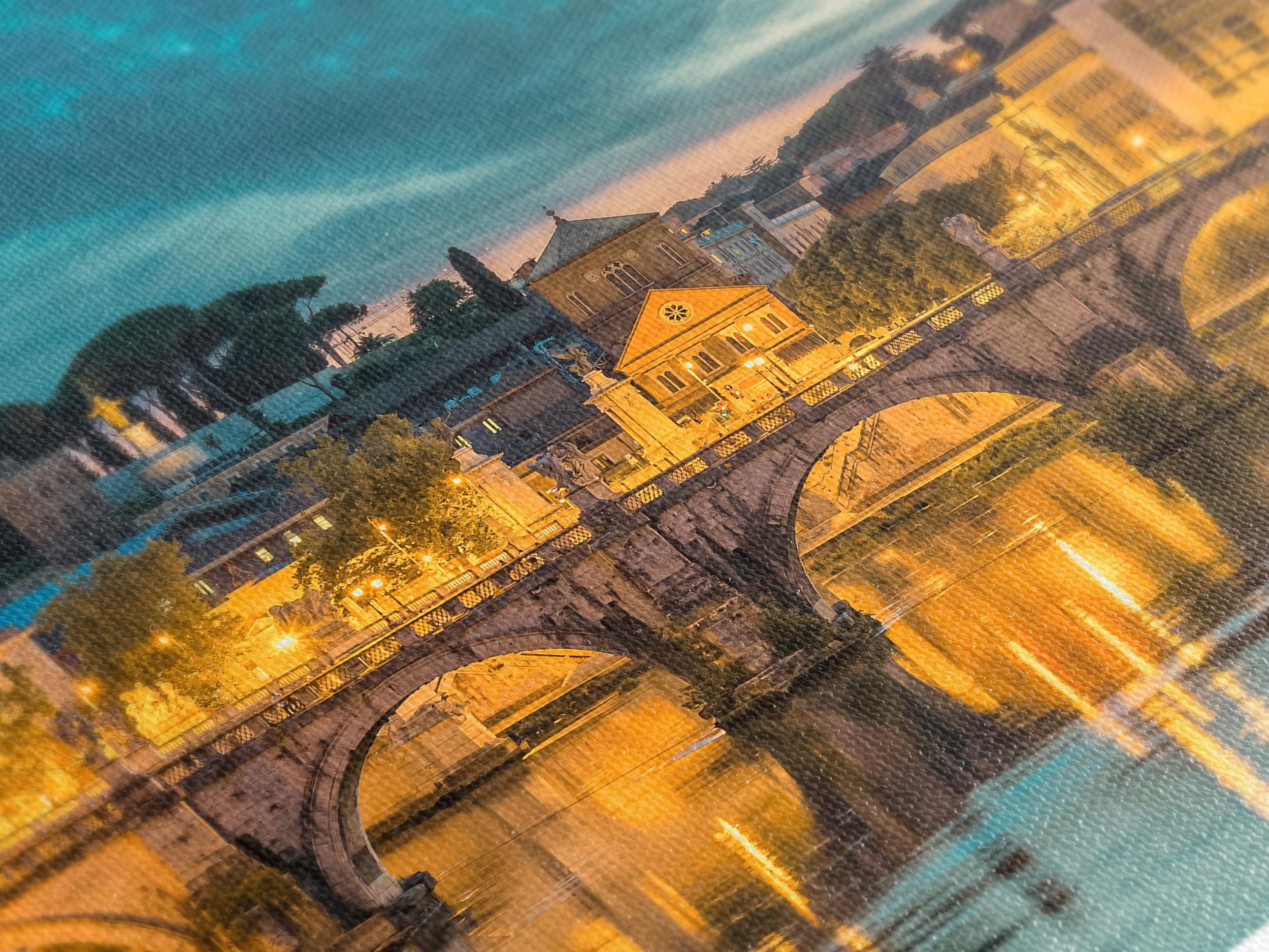 Stampa su tela di Roma, Vaticano - Skyline della città al tramonto extra large con la Basilica di San Pietro e il fiume Tevere, decorazione murale per la casa o l'ufficio