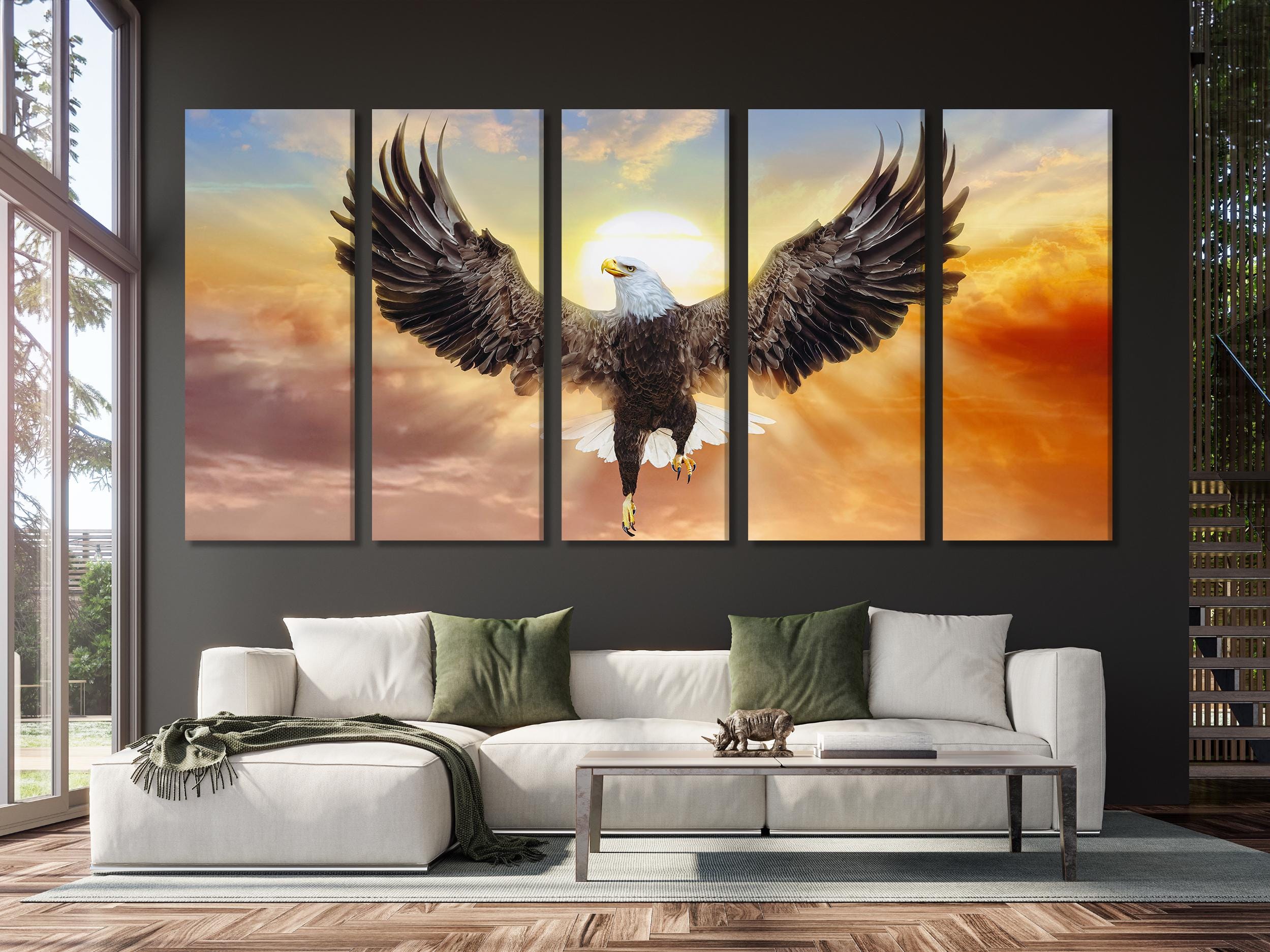 Bald Eagle Canvas Print Extra Large Bald Eagle with Sunset Sky Wall Art for Modern Nature-Inspired Home Decor