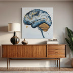 Abstract Brain Art - Neuroscience Wall Decor, Gold & Blue Brain Anatomy Canvas Print, Modern Science Artwork, Medical Office Wall Art
