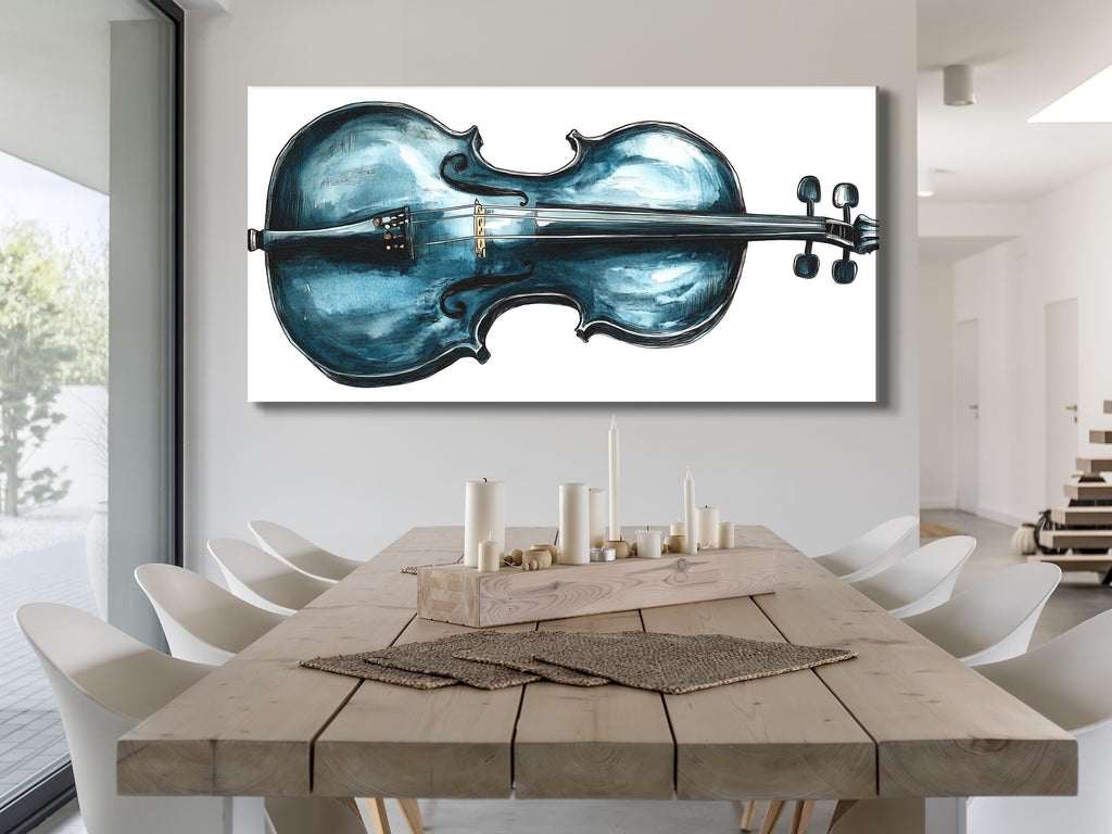 Viool wandkunst, blauw muziekinstrument, canvas print, abstract muziekkunstwerk, moderne studio-inrichting, cadeau voor violist, woonkamer wandkunst
