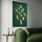 Green and Gold Japanese Wall Art Cranes Japanese Print Emerald Green Decor Birds Maximalist Wall Art Eclectic Decor Large Wall Art