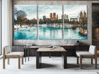Winter in Central Park Canvas Print, Snowy New York City Landscape Art, Frozen Lake Art, Large Manhattan Wall Decor NYC Skyline Winter Print