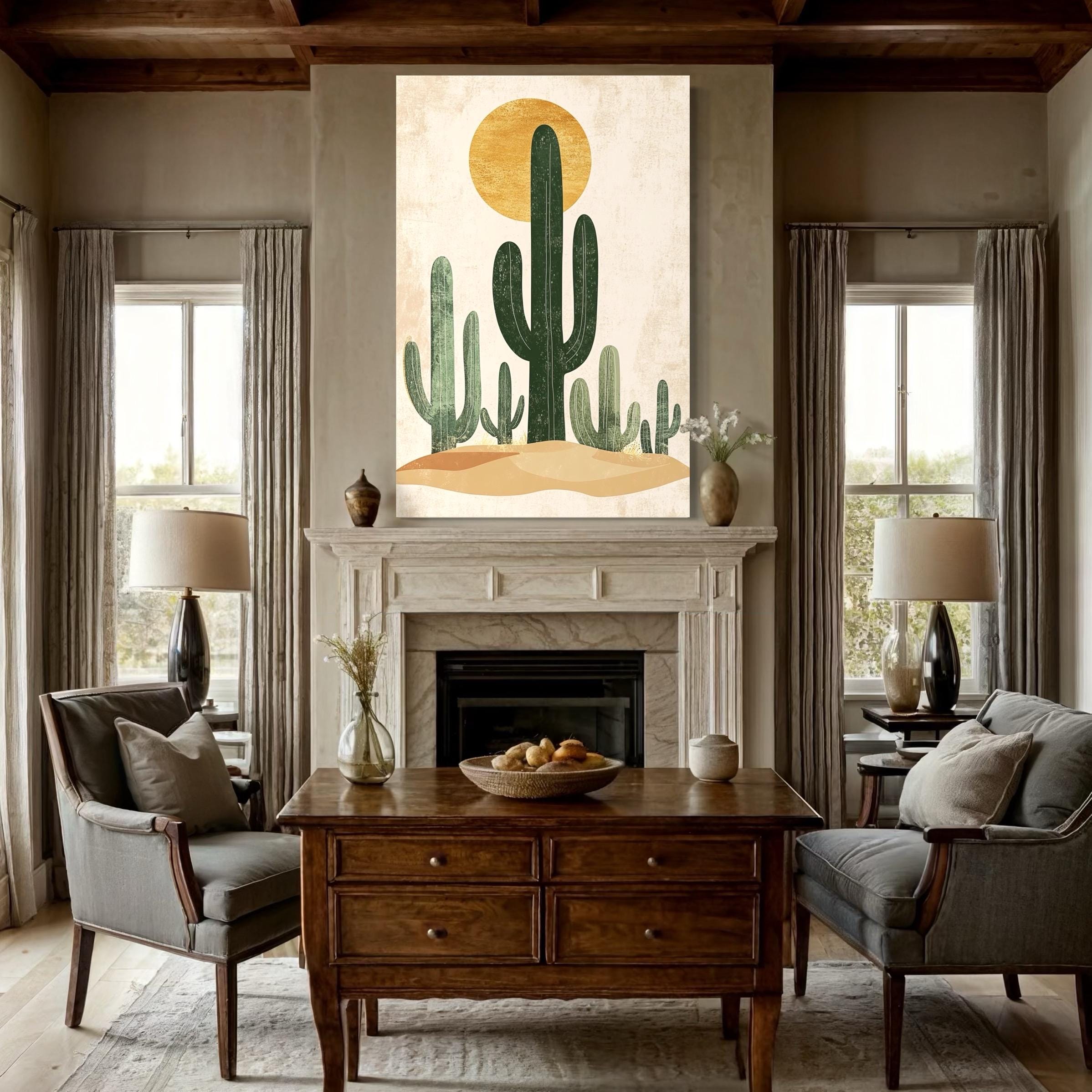 Saguaro Cactus Print - The Sonoran Desert Wall Art, Retro Cacti Poster, Arizona Mid Century Decor, Boho Botanical Desert Art