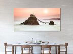 Modern Zen Decor for Office - Japanese Coastal Wall Art, Sunset Ocean Landscape, Sacred Marriage Rocks Artwork, Meoto Iwa Rocks Canvas Print
