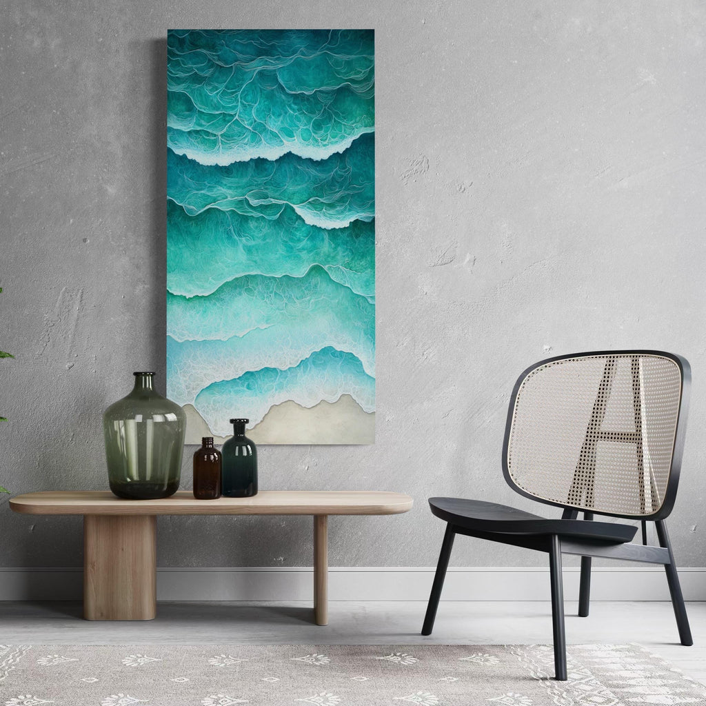 Ocean Wave Wall Art - Coastal Beach Canvas, Abstract Sea Foam Print, Abstract Seaside Decor, Large Turquoise Water Painting, Coastal Artwork