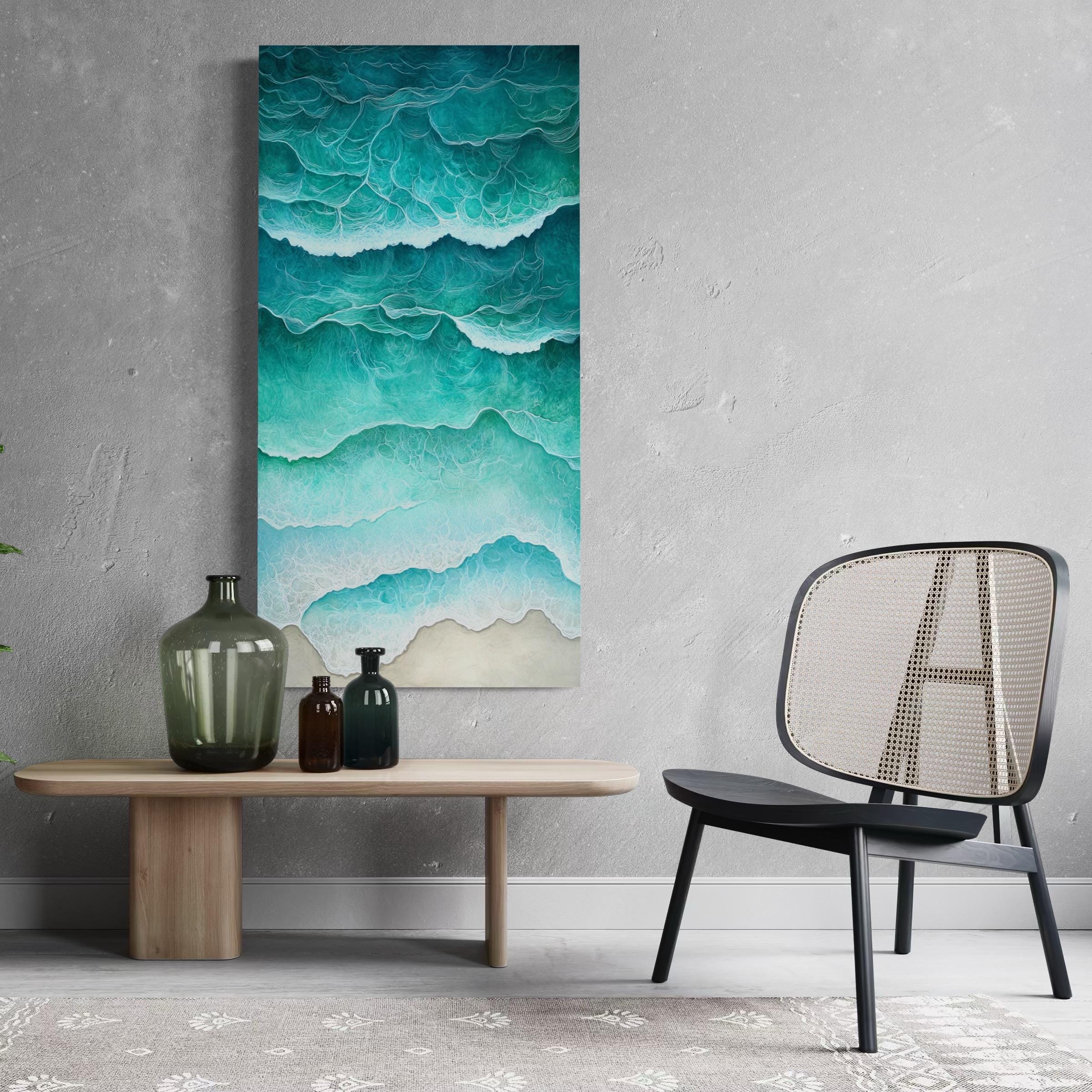 Ocean Wave Wall Art - Coastal Beach Canvas, Abstract Sea Foam Print, Abstract Seaside Decor, Large Turquoise Water Painting, Coastal Artwork