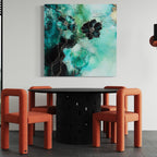 Teal Floral Wall Art - Abstract Canvas Art, Green and Black Flower Painting, Gold Accents Botanical Art Print, Nature-Inspired Wall Decor