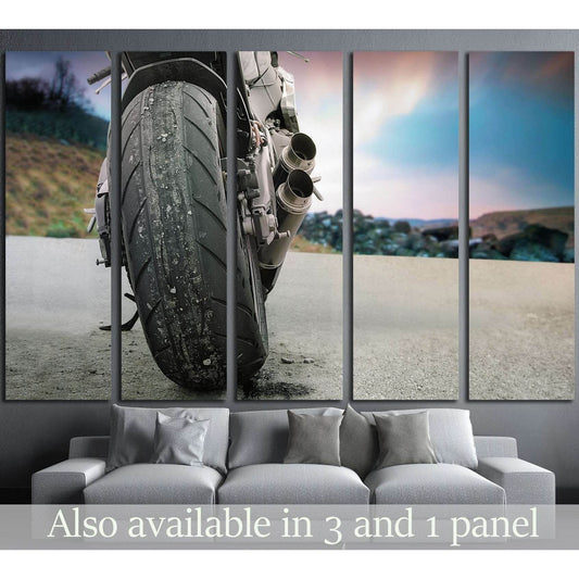 Back view of a motorbike with scenic landscape №1877 Ready to Hang Canvas PrintCanvas art arrives ready to hang, with hanging accessories included and no additional framing required. Every canvas print is hand-crafted, made on-demand at our workshop and e