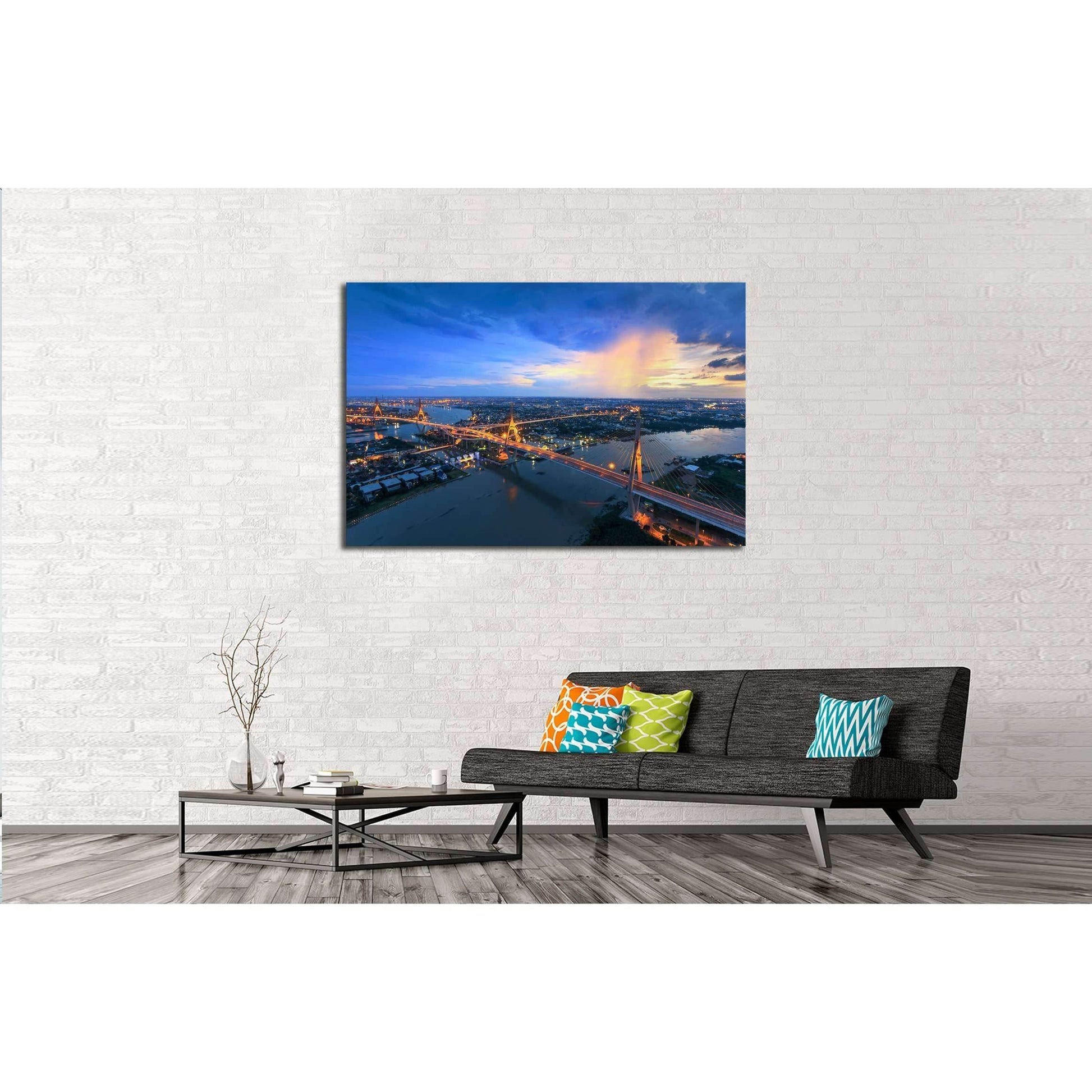 Bangkok City - Beautiful sunset view of Bhumibol Bridge in Bangkok №2963 Ready to Hang Canvas PrintCanvas art arrives ready to hang, with hanging accessories included and no additional framing required. Every canvas print is hand-crafted, made on-demand a