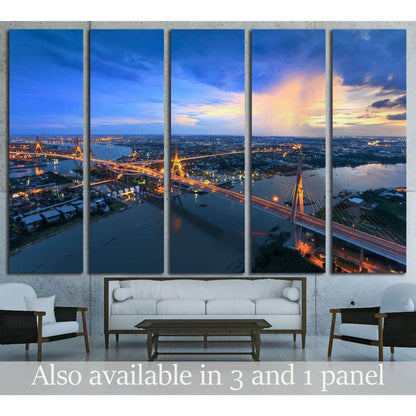 Bangkok City - Beautiful sunset view of Bhumibol Bridge in Bangkok №2963 Ready to Hang Canvas PrintCanvas art arrives ready to hang, with hanging accessories included and no additional framing required. Every canvas print is hand-crafted, made on-demand a