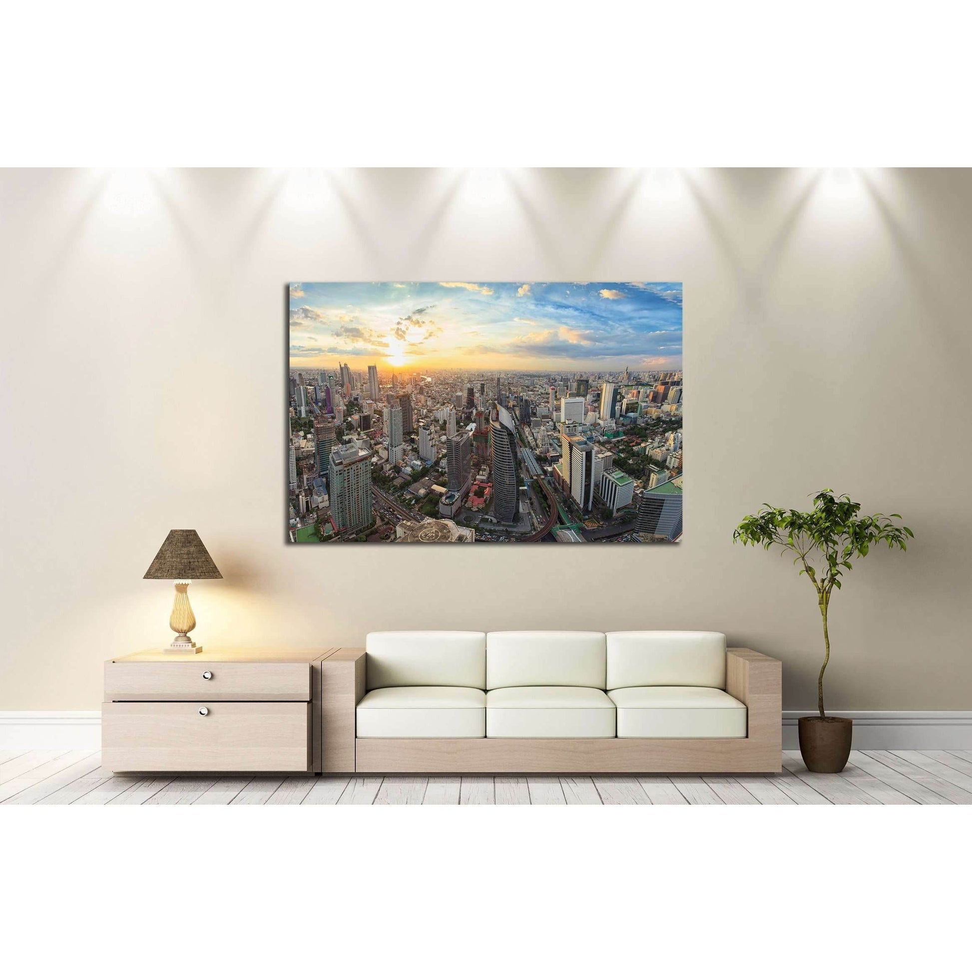 Bangkok panorama, cityscape sunset view №2292 Ready to Hang Canvas PrintCanvas art arrives ready to hang, with hanging accessories included and no additional framing required. Every canvas print is hand-crafted, made on-demand at our workshop and expertly