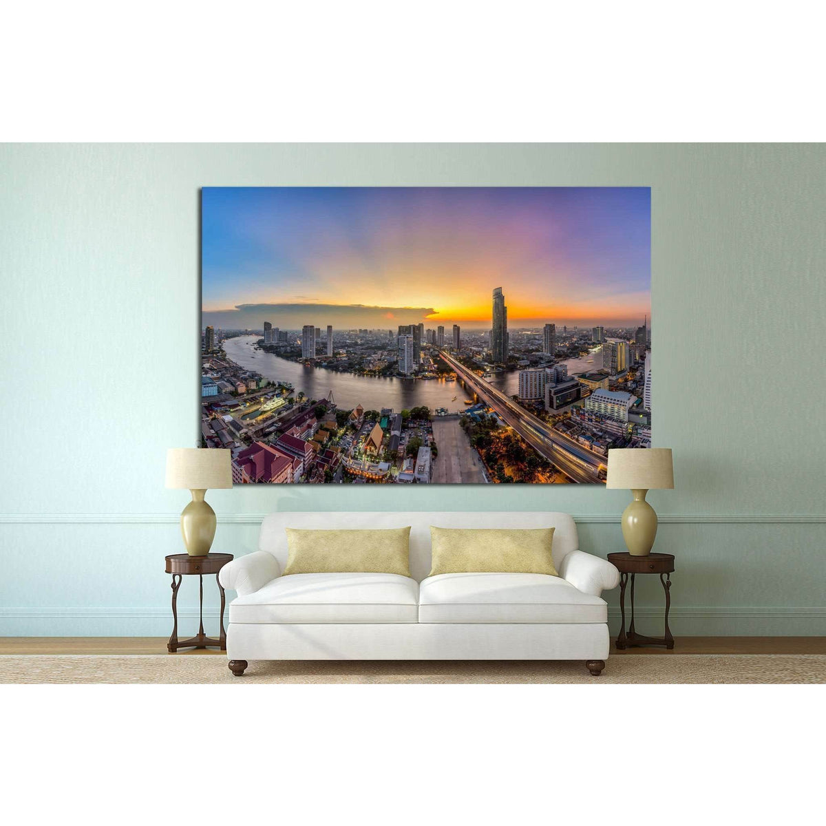 Bangkok Transportation at Dusk, Modern Business Building, Thailand №1701 Ready to Hang Canvas PrintCanvas art arrives ready to hang, with hanging accessories included and no additional framing required. Every canvas print is hand-crafted, made on-demand a