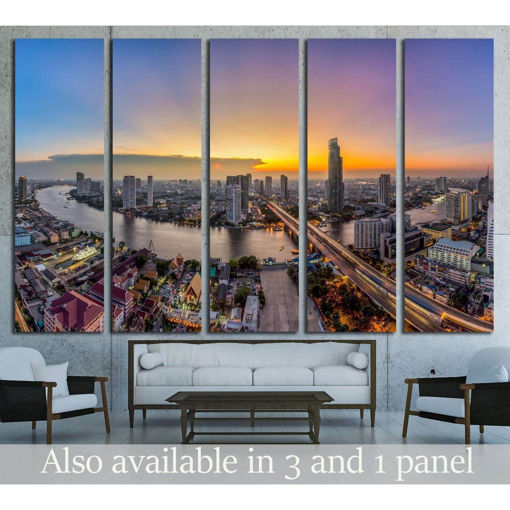 Bangkok Transportation at Dusk, Modern Business Building, Thailand №1701 Ready to Hang Canvas PrintCanvas art arrives ready to hang, with hanging accessories included and no additional framing required. Every canvas print is hand-crafted, made on-demand a