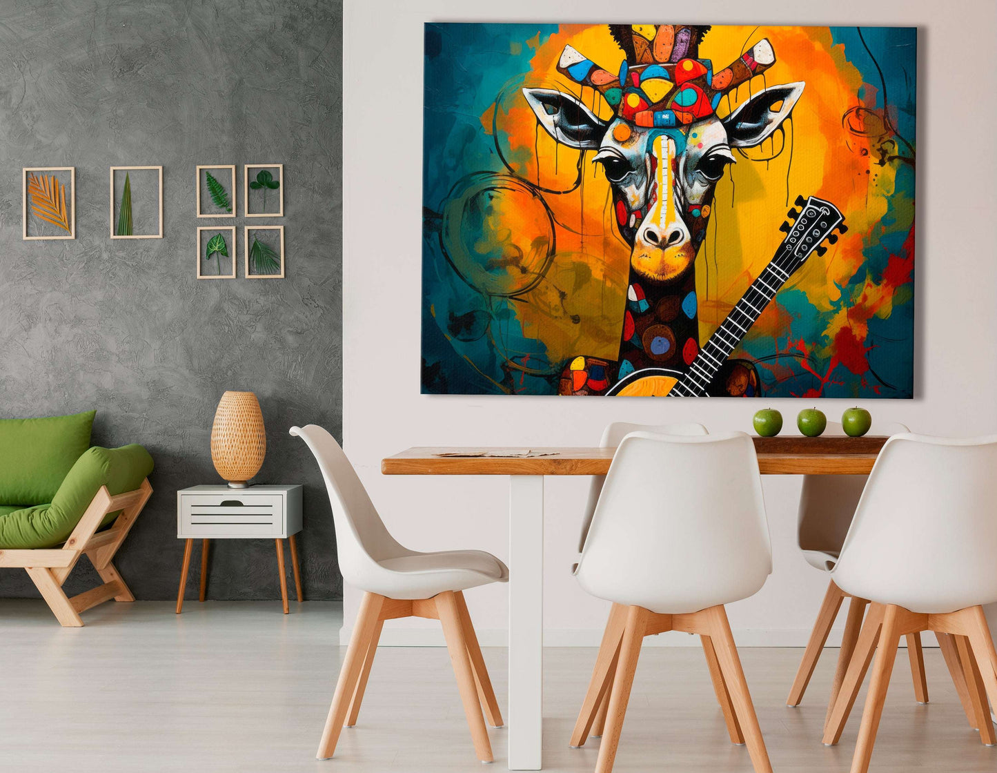 Banjo-Playing Giraffe in a Whirl of Colorful Splashes - Canvas Print - Artoholica Ready to Hang Canvas Print