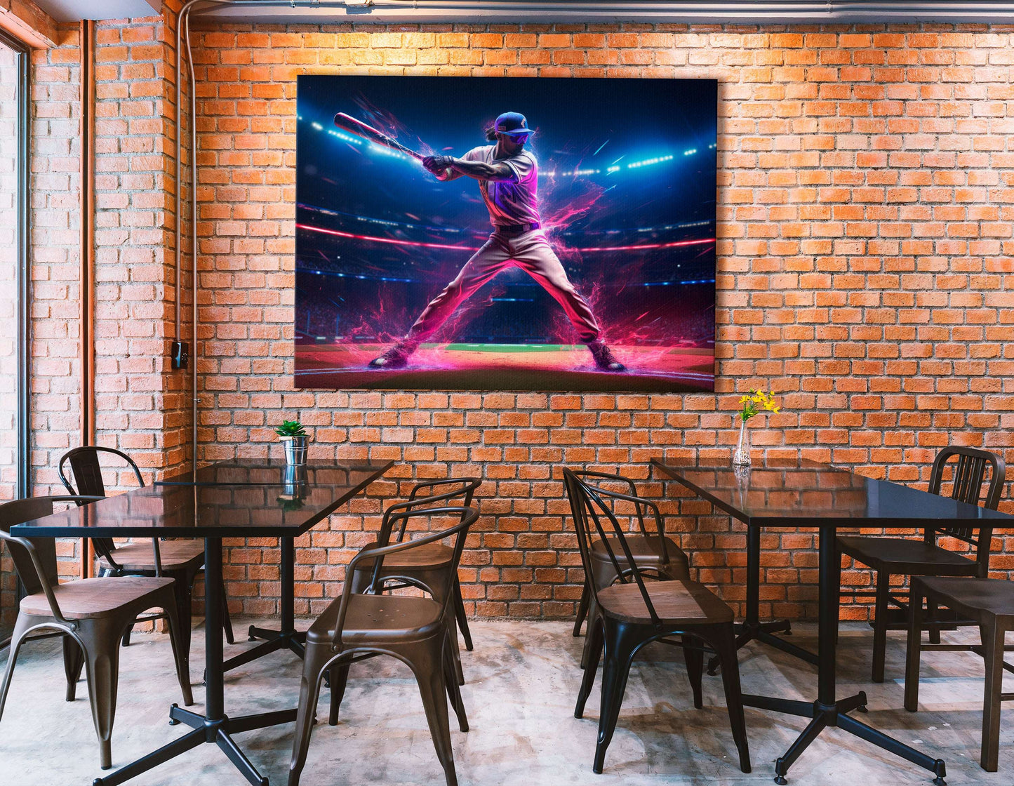 Baseball Player in Neon Lights - Canvas Print - Artoholica Ready to Hang Canvas Print