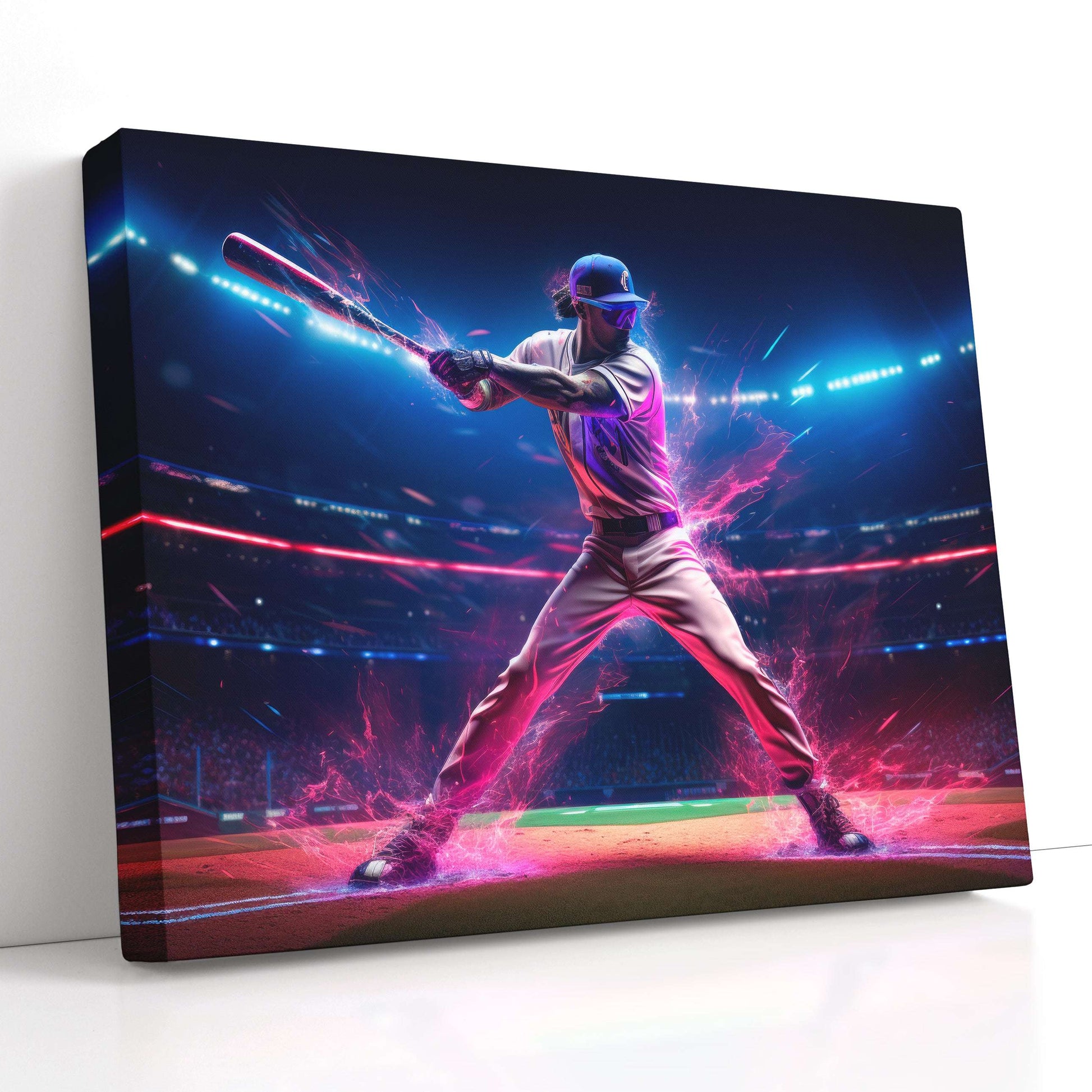 Baseball Player in Neon Lights - Canvas Print - Artoholica Ready to Hang Canvas Print