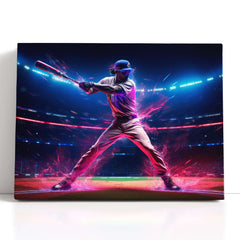 Baseball Player in Neon Lights - Canvas Print - Artoholica Ready to Hang Canvas Print
