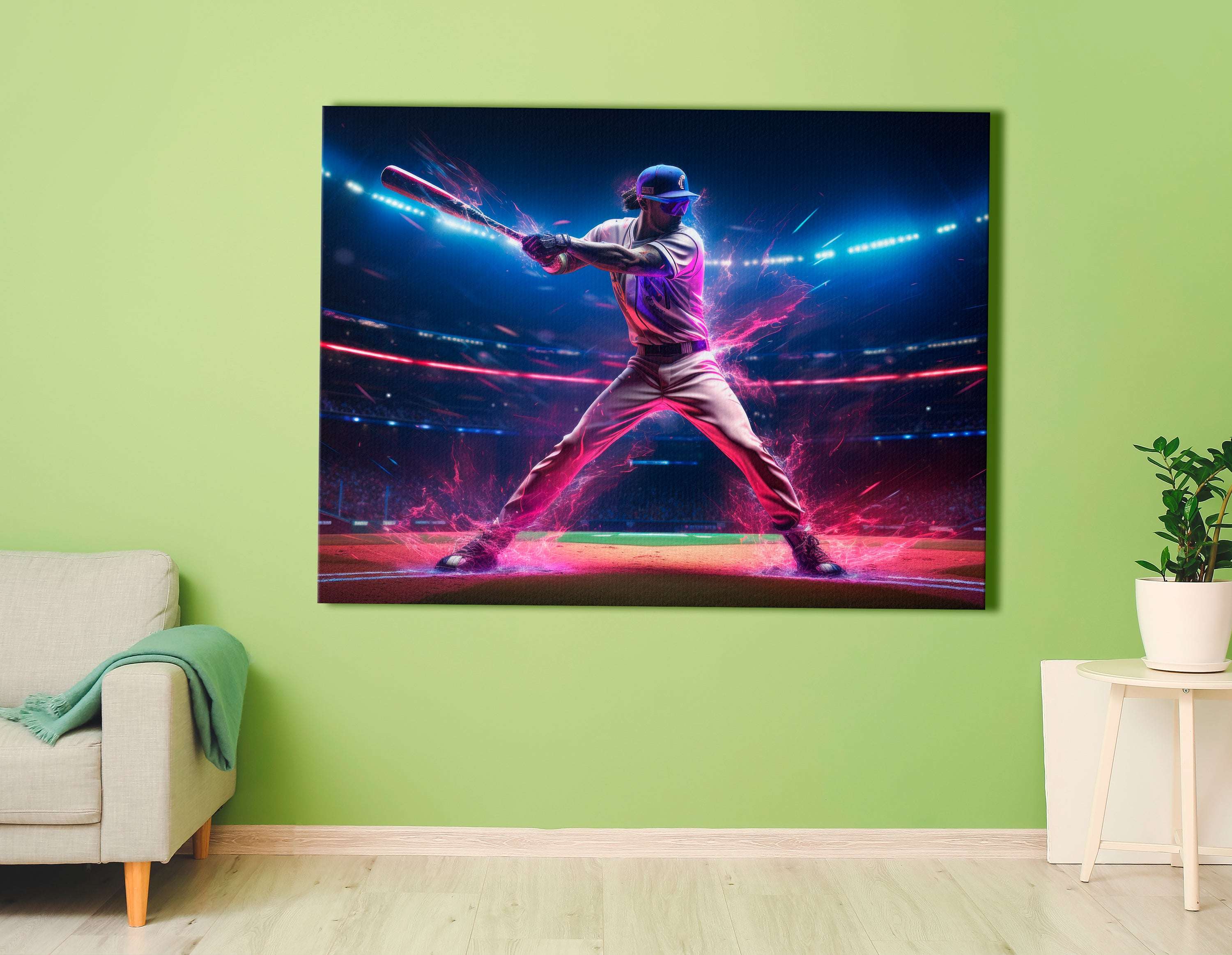 Baseball Player in Neon Lights - Canvas Print - Artoholica Ready to Hang Canvas Print