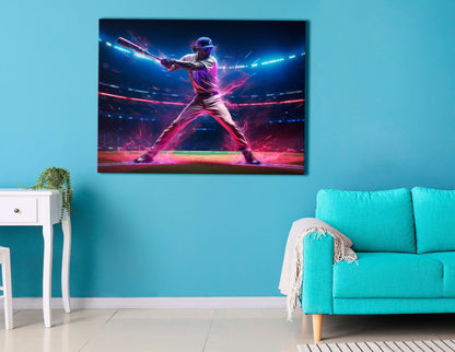 Baseball Player in Neon Lights - Canvas Print - Artoholica Ready to Hang Canvas Print